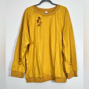 Mustard yellow sweater with distressing, size 2X